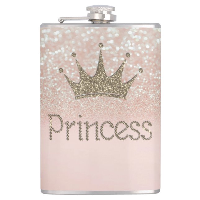 Charming,Tiara, Princess, Glitter Bokeh Flask (Front)