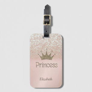 Charming Tiara, Princess, Glitter Bokeh Luggage Tag