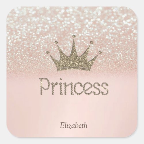 Charming Tiara Princess Glitter Bokeh   Square Sticker