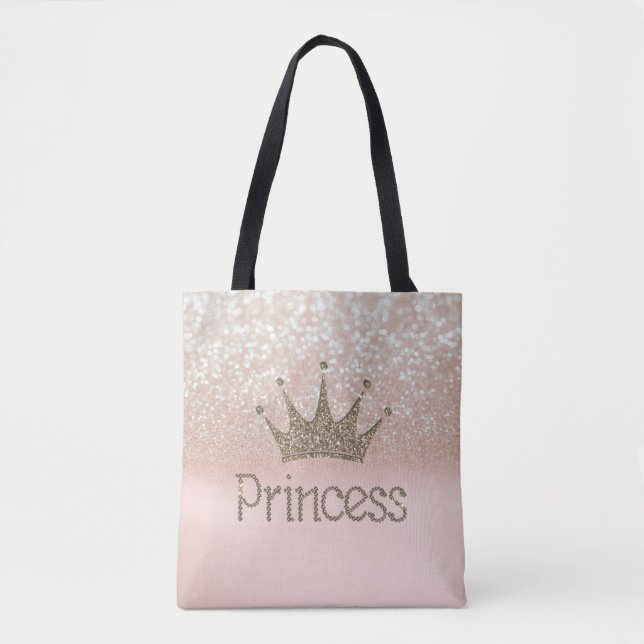 Charming Tiara, Princess, Glitter Bokeh Tote Bag (Front)