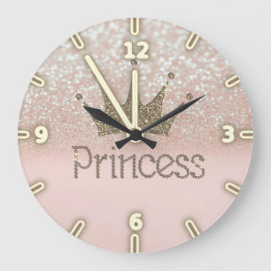 Charming Tiara, Princess, Glittery Bokeh Large Clock