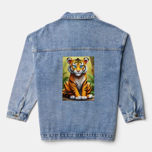  Charming Tiger Sitting Print Denim Jacket Denim Jacket