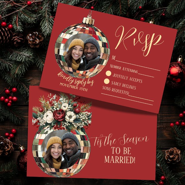 Charming Tis the Season to be Married with Photo RSVP Card (Creator Uploaded)