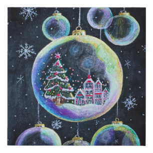 Charming Town within Christmas Ornament Snowflakes Faux Canvas Print