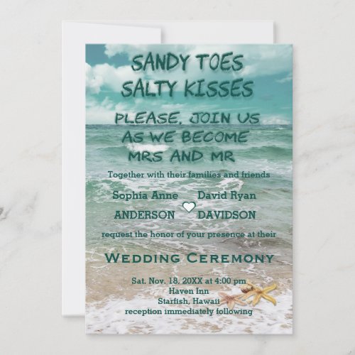 Charming Travel Beach Destination Starfish Wedding Invitation