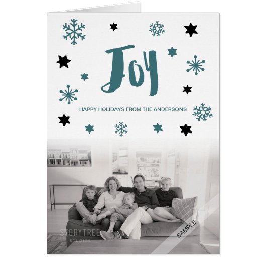 Charming Trendy Joy Blue Green Holiday Photo (Front)