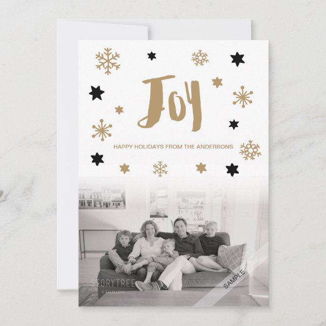 Charming Trendy Joy Holiday Photo Card (Front)