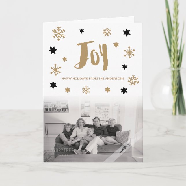 Charming Trendy Joy Holiday Photo Card (Front)