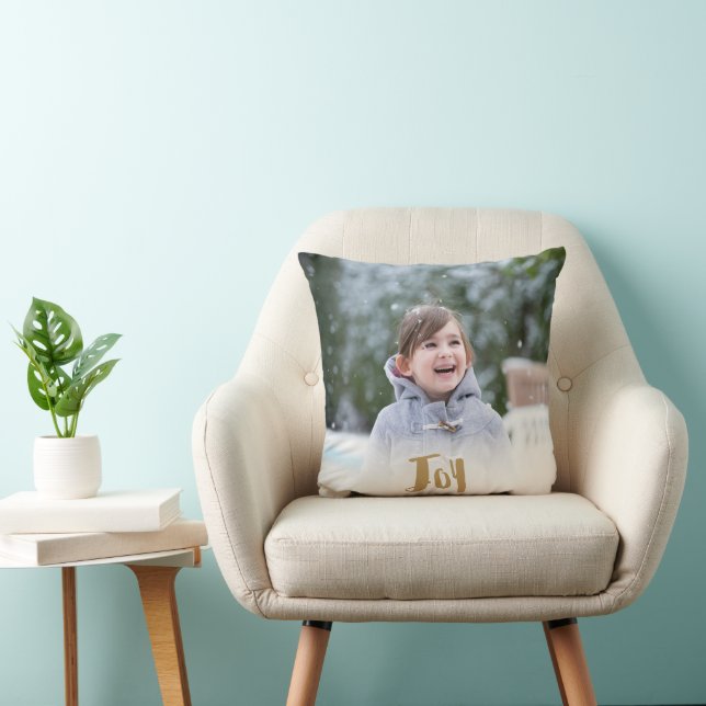Charming Trendy Joy Holiday Photo Throw Pillow (Chair)