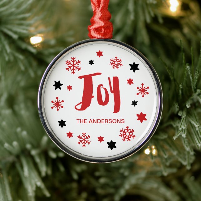 Charming Trendy Joy Red Holiday Metal Ornament (Tree)