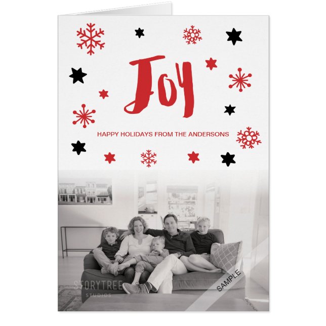 Charming Trendy Joy Red Holiday Photo (Front)