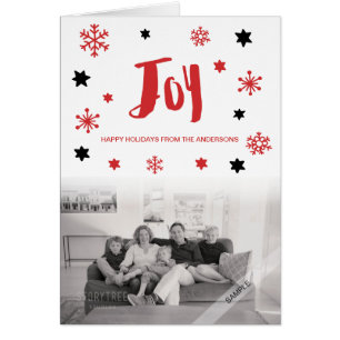 Charming Trendy Joy Red Holiday Photo Cards