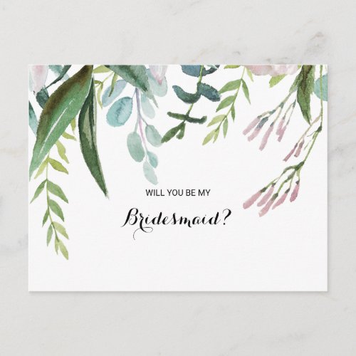 Charming Tropical Floral  Greenery Bridesmaid Invitation Postcard
