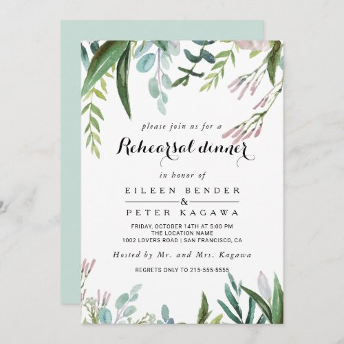 Charming Tropical Floral Greenery Rehearsal Dinner Invitation