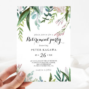 Charming Tropical Floral Greenery Retirement Party Invitation
