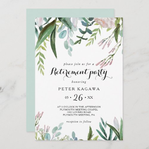 Charming Tropical Floral Greenery Retirement Party Invitation