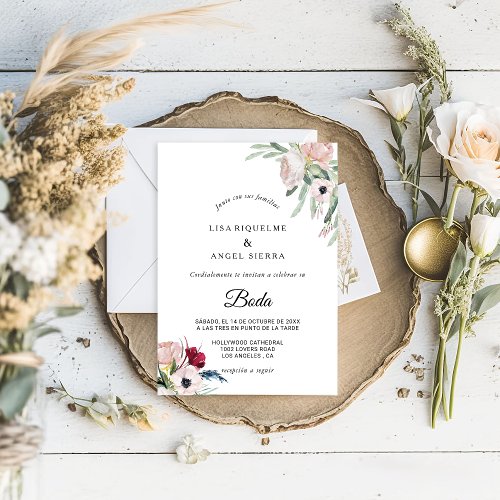 Charming Tropical Floral Greenery Spanish Wedding Invitation