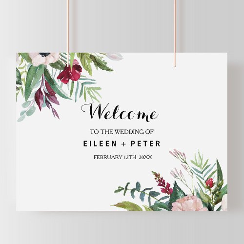 Charming Tropical Floral Greenery Welcome Wedding Poster