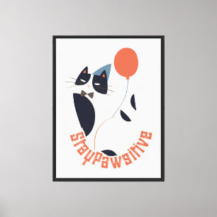 Charming Tuxedo Cat Stay Pawsitive Framed Canvas Print