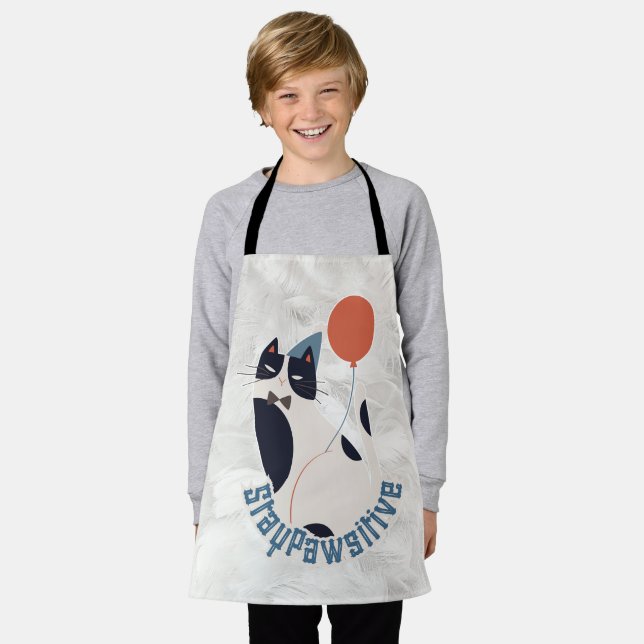 Charming Tuxedo Cat Stay Pawsitive Kids All-Over  Apron (Worn)