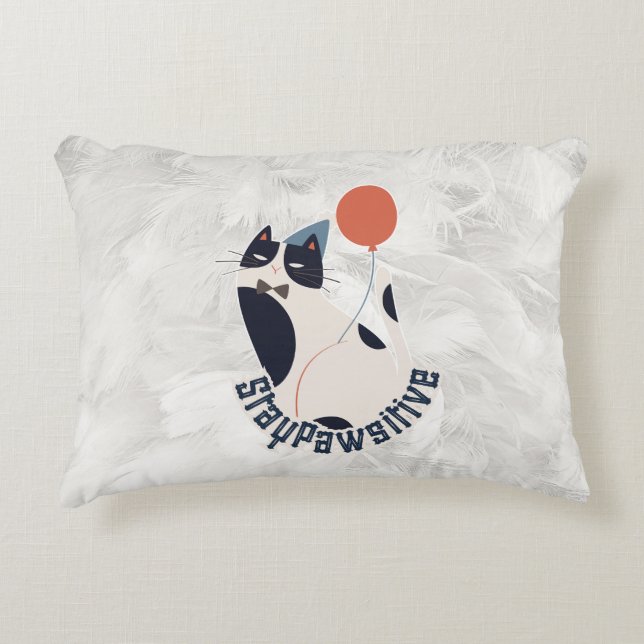 Charming Tuxedo Cat Stay Pawsitive Lumbar Accent P Pillow (Front)