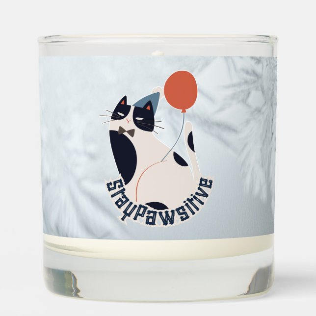 Charming Tuxedo Cat Stay Pawsitive Scented Jar Can Scented Candle (Front)