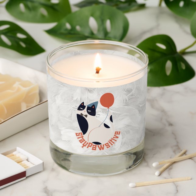 Charming Tuxedo Cat Stay Pawsitive Scented Jar Scented Candle (Lit)