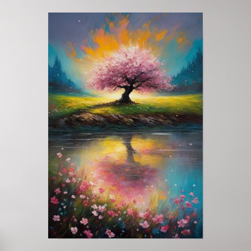 Charming Twilight Lone Cherry Blossom Poster