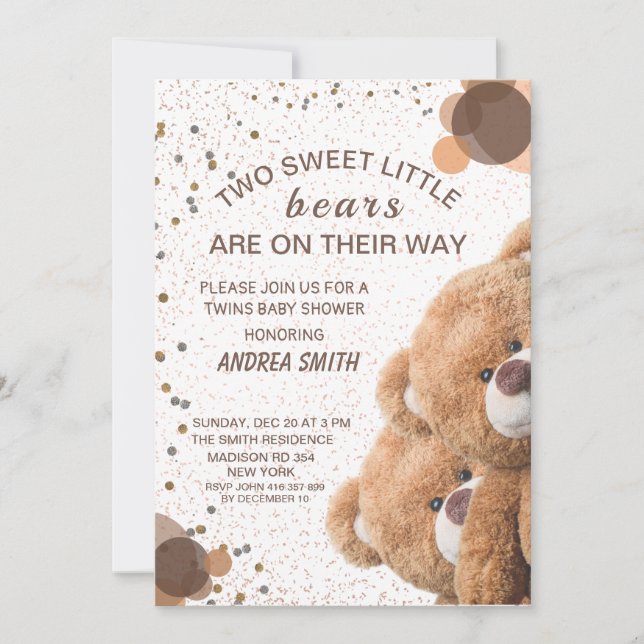 Charming Twin Bears Baby Invitation (Front)