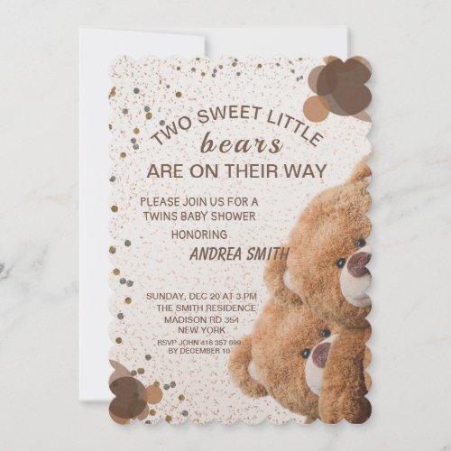 Charming Twin Bears Baby Invitation