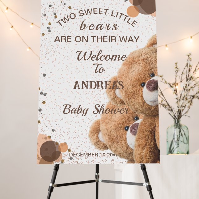 Charming Twin Bears Baby Shower Welcome Foam Board (In Situ (Stand))