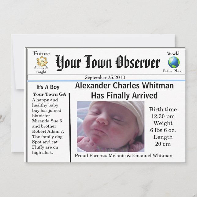 Charming & Unique Baby Birth Announcement (Front)