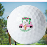 Charming Unique Golf Cart Clubs Monogram Name  Golf Balls<br><div class="desc">A charming unique golf cart -- pink and green -- tastefully done -- ready to run the course -- golf ball --This is a great gift for all golf lovers -- fun / attractive / unique. Personalize it with your/her CUSTOM two-color initials/monogram and first name. If you have any design...</div>