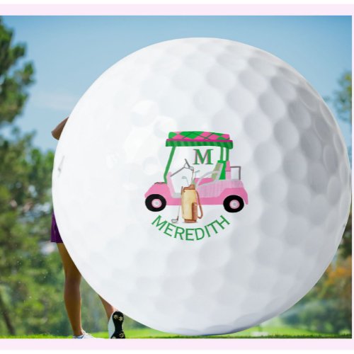 Charming Unique Golf Cart Clubs Monogram Name  Golf Balls