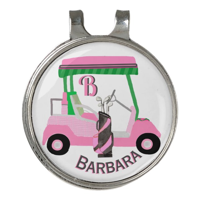 Charming Unique Golf Cart Clubs Monogram Name  Hat Clip (Front)