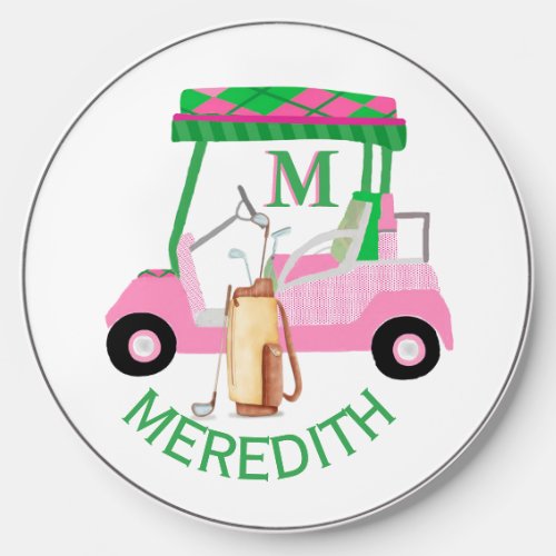 Charming Unique Golf Cart Clubs Monogram Name   Wireless Charger