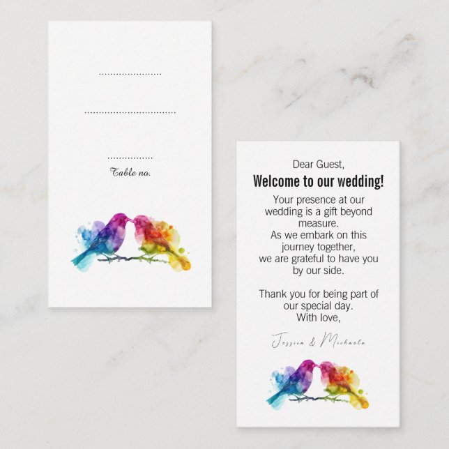 Charming unique Rainbow Lovebirds Place Card (Front/Back)