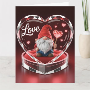 Charming Valentine Gnome in Crystal Heart Display  Card