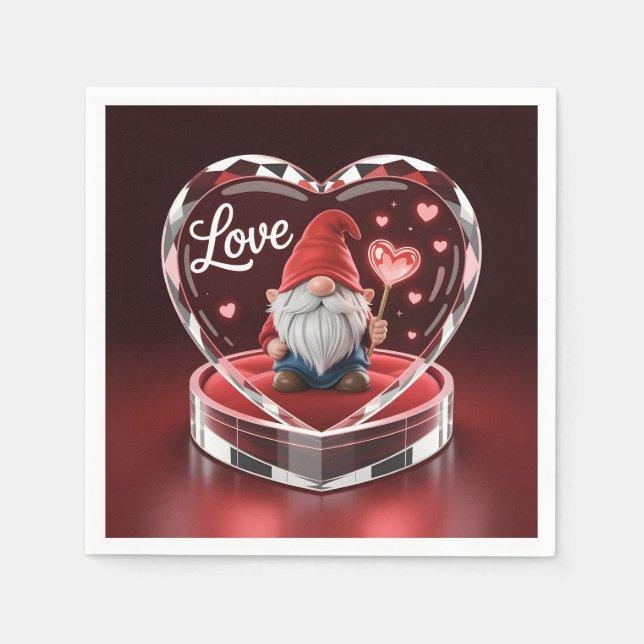 Charming Valentine Gnome in Crystal Heart Display  Napkins (Front)