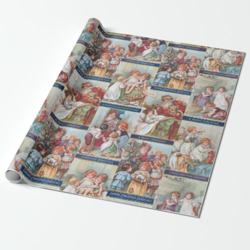 Charming Victorian Children with Father Christmas Wrapping Paper