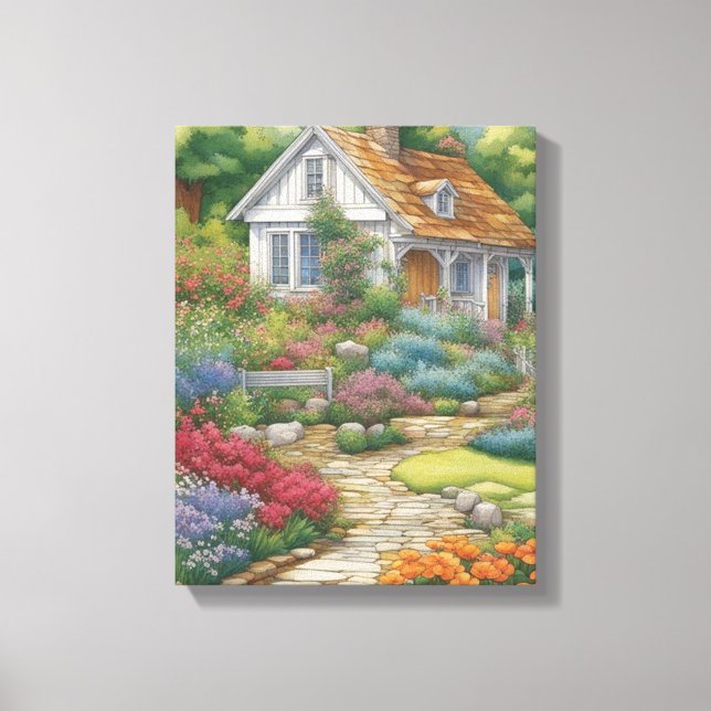 Charming Victorian Cottage Nestled Canvas Print (Front)