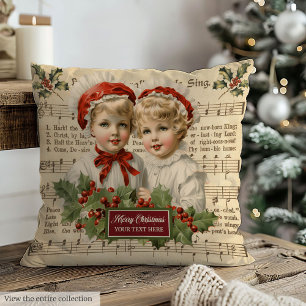 Charming Victorian Kids Watercolor Holiday Pillow