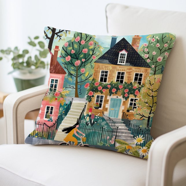 Charming Village Pillow, Cozy Countryside Throw Pillow (Creator Uploaded)