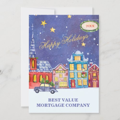 Charming Village Scene Business Holiday Card