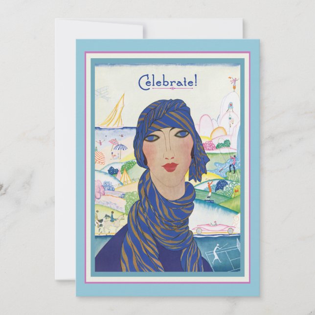 Charming Vintage Art Deco Woman Party Invitation (Front)