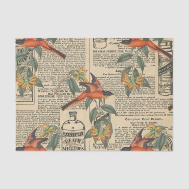 Charming Vintage Bird Decoupage Tissue Paper (Front)