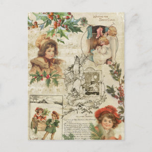 Charming Vintage Christmas Ephemera Collage Holiday Postcard
