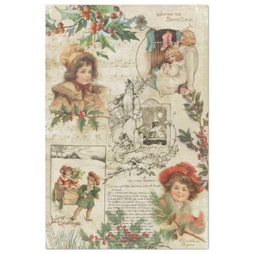 Charming Vintage Christmas Ephemera Collage Tissue Paper