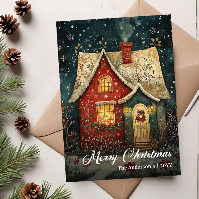 Charming vintage Christmas house card digital joy (Charming vintage Christmas house card digital joy)
