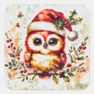 Charming Vintage Christmas Owl Square Sticker
